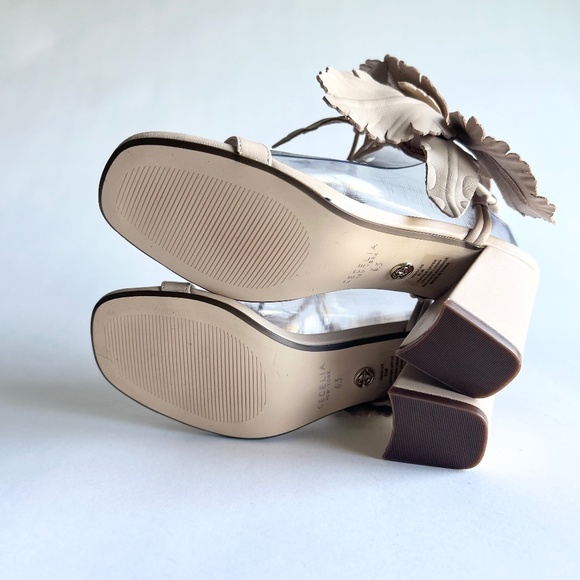 Cecelia Cream Leather Flower Ankle Strap Slingbacks size 6.5 - Picture 9 of 15